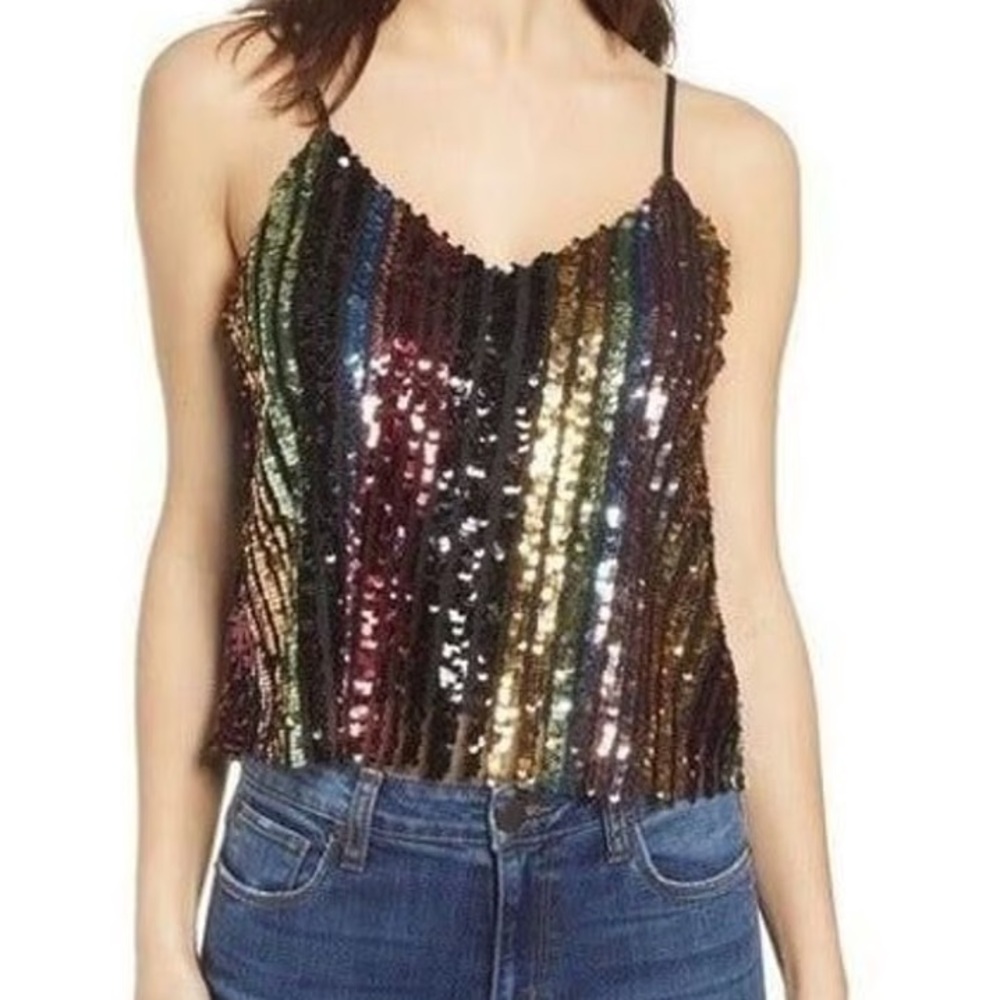 NWT! Madison & Berkeley Multi Colored Stripe Sequin Tank Top Medium